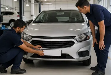 Despachante organizando documentos para o emplacamento de um carro novo.